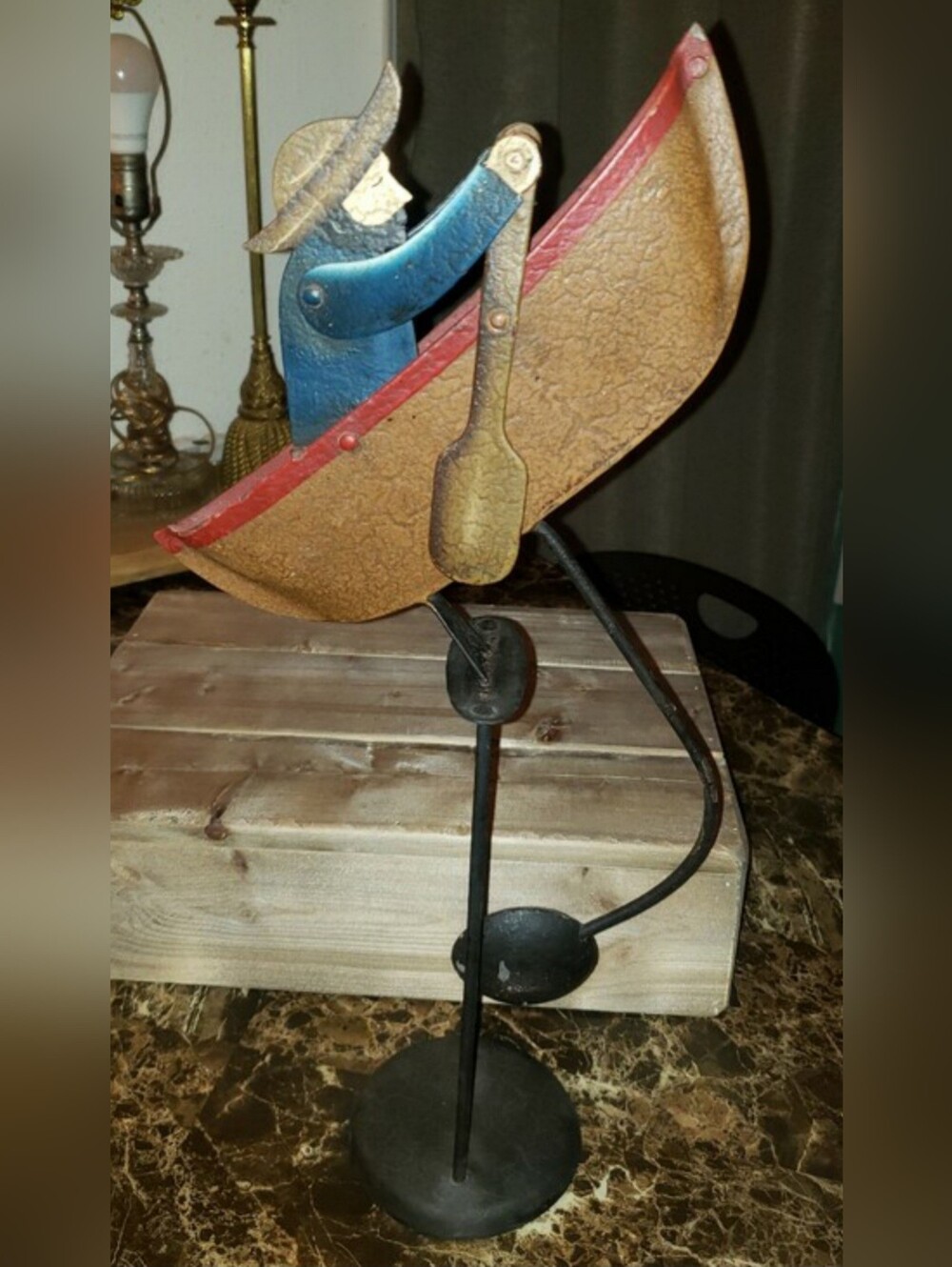 Vintage Authentic Models Kinetic Balance Man Rowing Boat - Picture 7 of 12